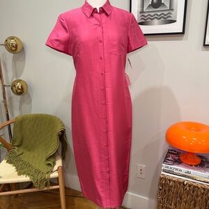 Pink silk button-down midi dress